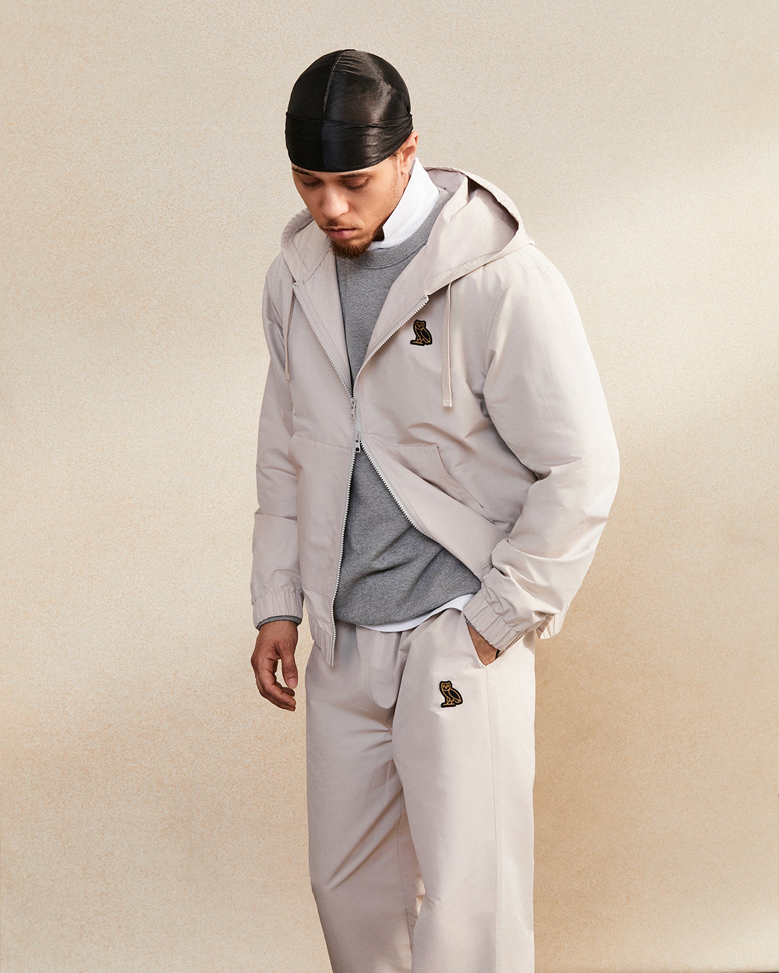 Nylon Zip-Up Hoodie - Sand IMAGE #2